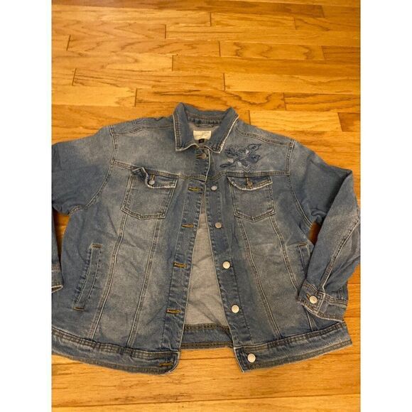 Universal Thread Women's Denim Jacket XXL Cotton/Spandex Blend Embroidered Patch - Picture 1 of 9